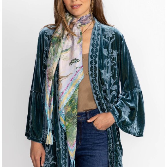 Johnny Was Rawi Janie Favorite Kimono Sleeve Tee Shirt Wild Animal Green Top NEW - Picture 8 of 10